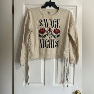 Freeze Cream Lace-Up Sweatshirt with Red Rose Graphic